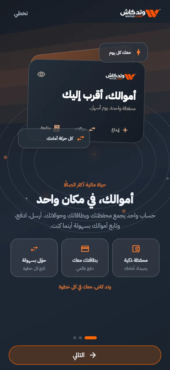 واجهة تطبيق وتد كاش: ابدأ مع وتد كاش ببيانات توضيحية